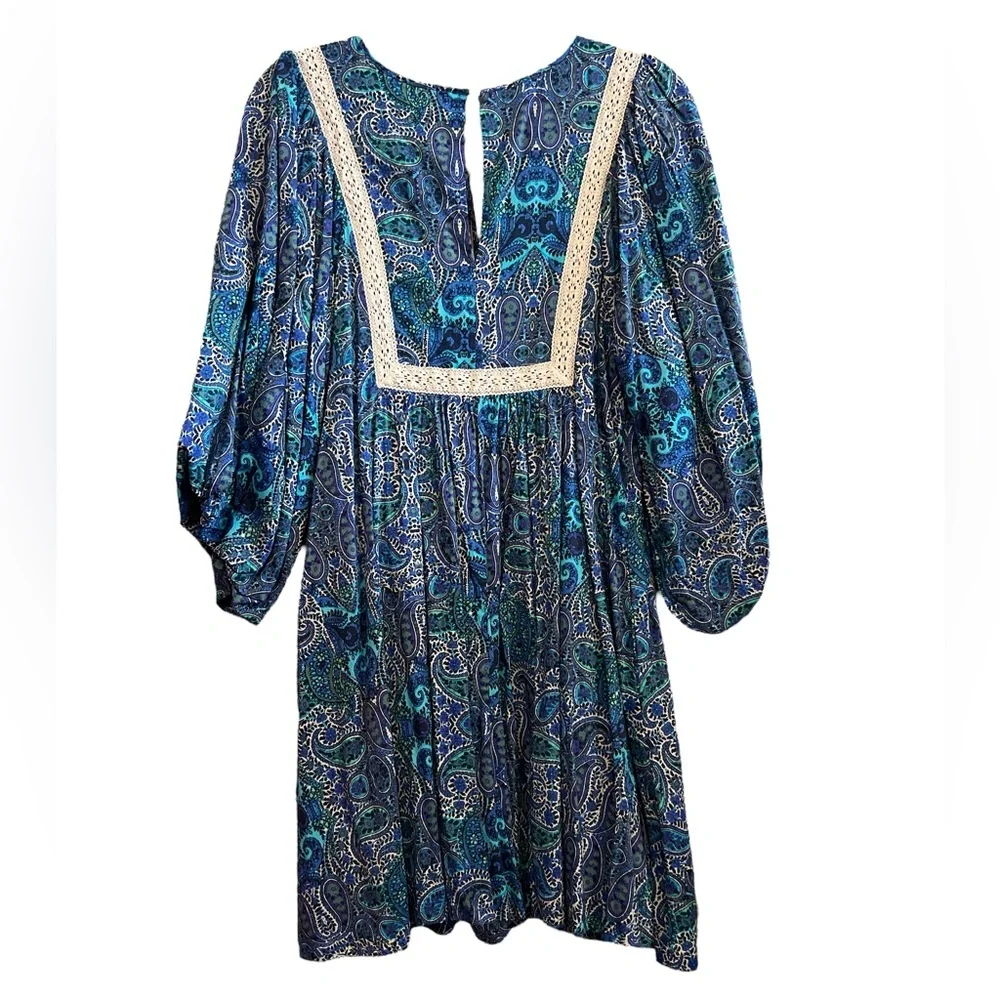 Anthropologie Blue Paisley Boho Romper Dress Size Small NEW